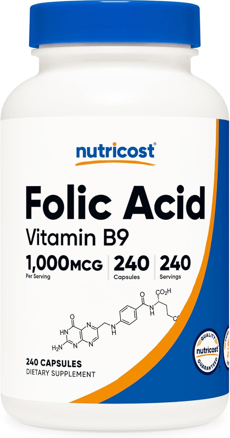 Nutricost Ácido Fólico (Vitamina B9) 1000 mcg, 240 Cápsulas (3 Frascos) – Image 7