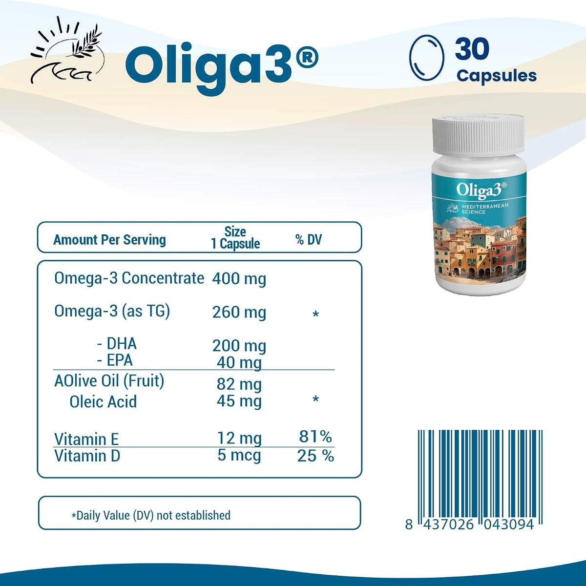 Oliga3 Omega-3 EPA DHA con Aceite de Oliva, Vitamina D y E – 30 Cápsulas Blandas – Image 5