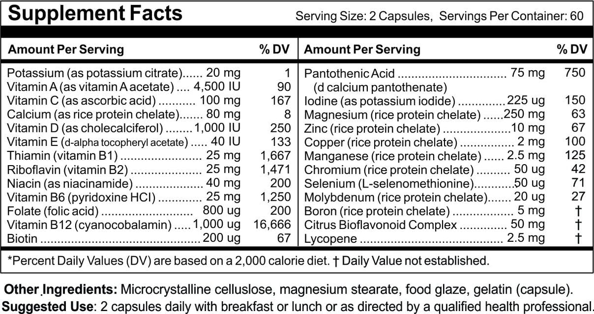 Ultra-Vites High Potency Vitamin/Mineral Capsules (120) – Image 2