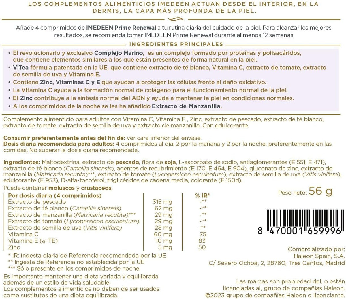 Imedeen Prime Renewal Comprimidos (120 unidades) – Fórmula de colágeno para el cuidado de la piel a partir de los 50 años – Image 2
