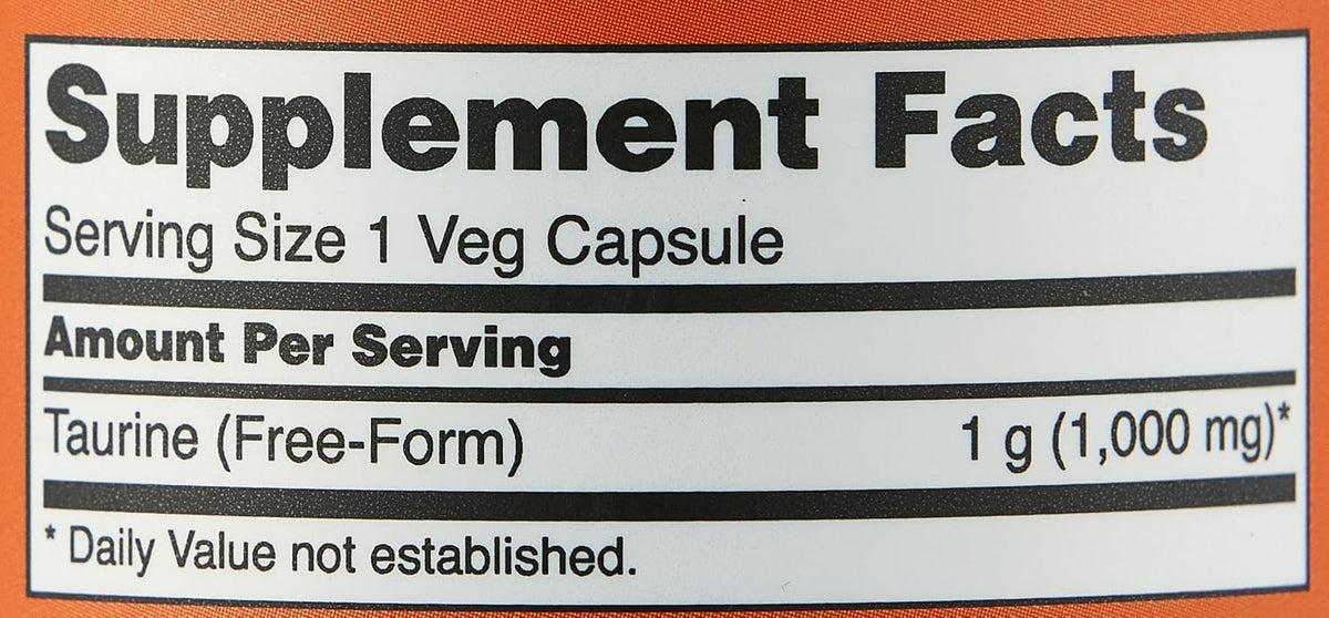 NOW Foods Taurine Doble Concentración 1000 mg - 100 Cápsulas Veganas – Image 3
