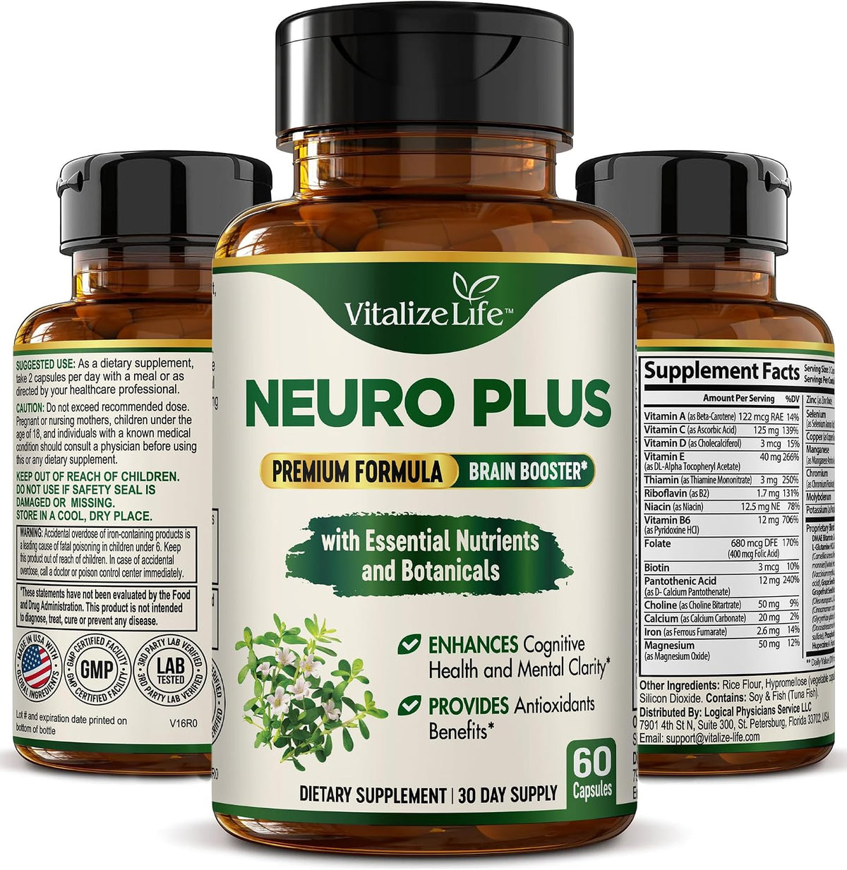 Neuro Plus Brain Supplement - Nootrópico – Vitamina B6: Contribuye al funcionamiento normal del sistema nervioso y – Image 9