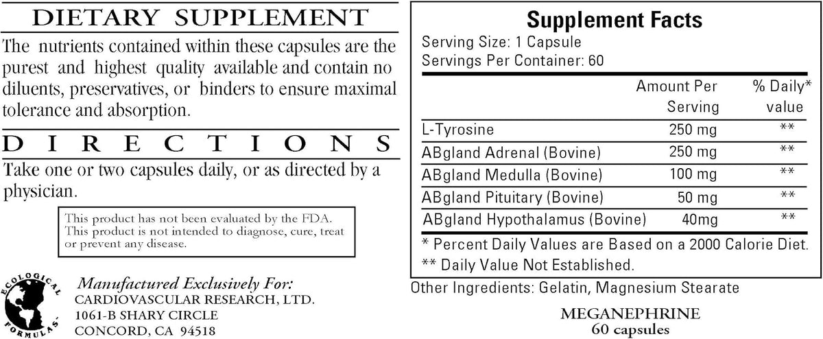Meganephrine 60 Cápsulas - Paquete de 3 - Ecological Formulas/Cardiovascular Research – Image 2