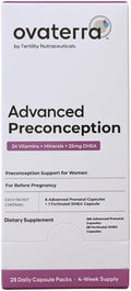 Ovaterra Advanced Preconception Vitamins con DHEA 25mg, Colina 550mg, Folato (Metilfolato) 1010mcg, Omega-3 DHA y EPA - 196 Cápsulas (Suministro para 28 Días)