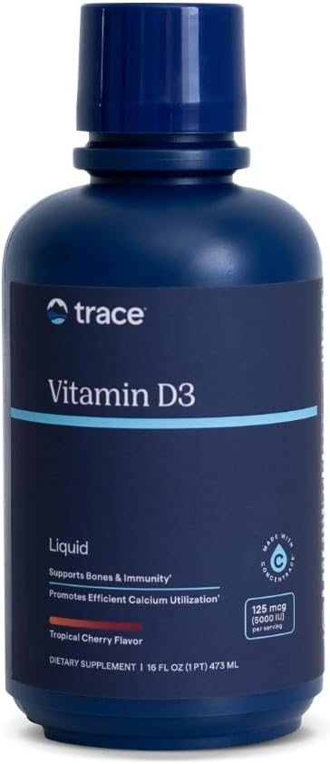 Trace Minerals Vitamina D3 Líquida 5000 IU con Minerales Traza – Sabor Tropical Cherry – 473 ml