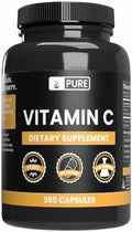 PURE ORIGINAL INGREDIENTS Vitamina C (365 Cápsulas) Sin Estearatos ni Rellenos de Arroz, Sin Gluten, Sin Aditivos
