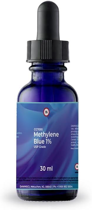 DAWNSCI Azul de Metileno 1% 30 mL - Paquete de 2 Goteros de Vidrio - Grado USP, Sin Formaldehído