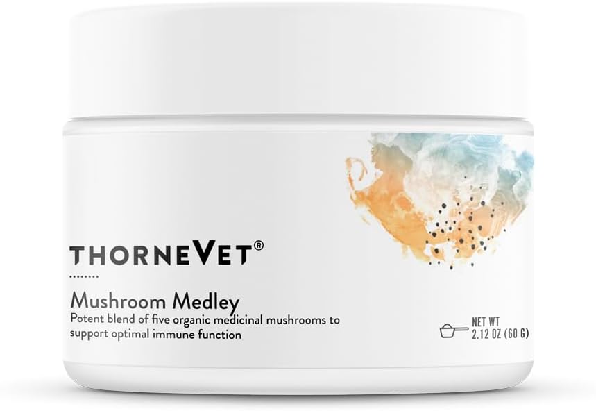 ThorneVet Mushroom Medley para Perros - Apoyo Inmunológico y Antioxidantes - con Reishi, Cola de Pavo, Cordyceps, Maitake y Chaga - Apoyo para Perros en Tratamiento contra el Cáncer - 120 Dosis