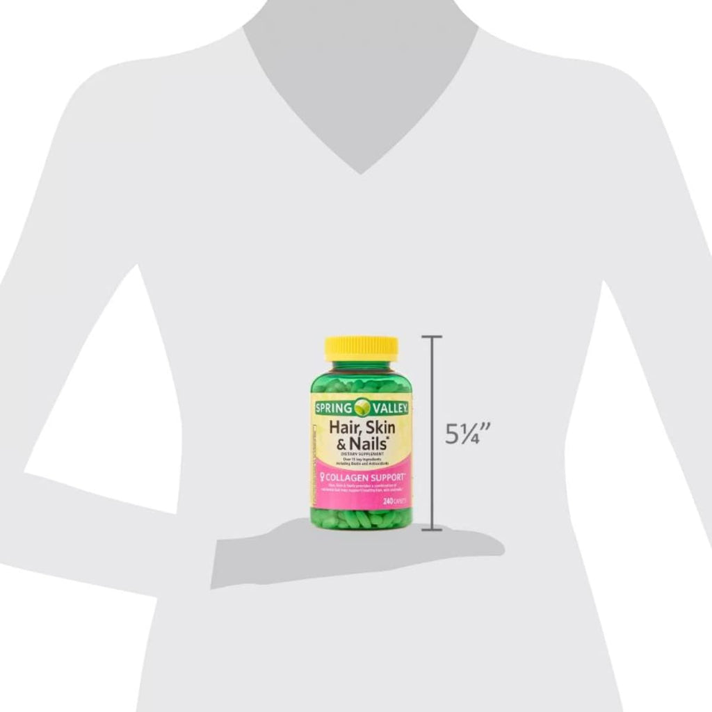Spring Valley - Cabello, Piel y Uñas, Más de 20 Ingredientes Incluyendo Biotina y Colágeno, 240 Comprimidos