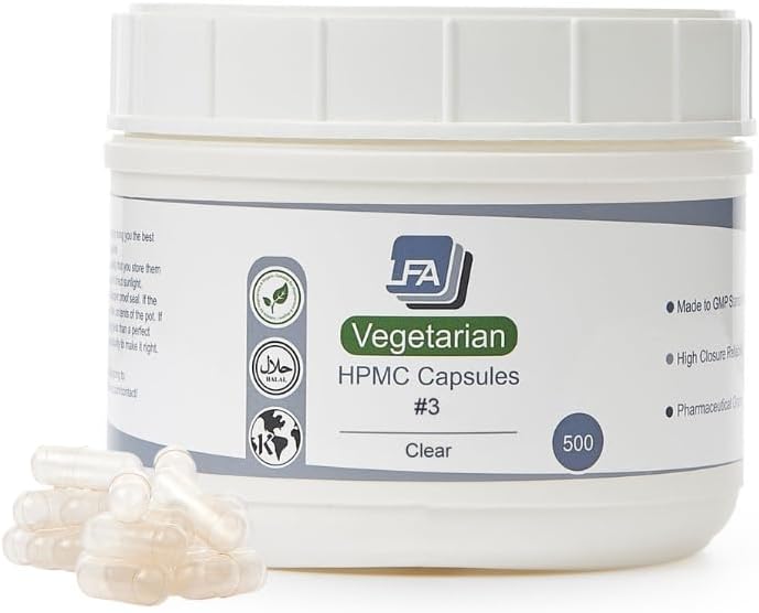 Cápsulas Vacías Tamaño 3 - HPMC Veganas - Bote de 500 - LFA Tablet Presses