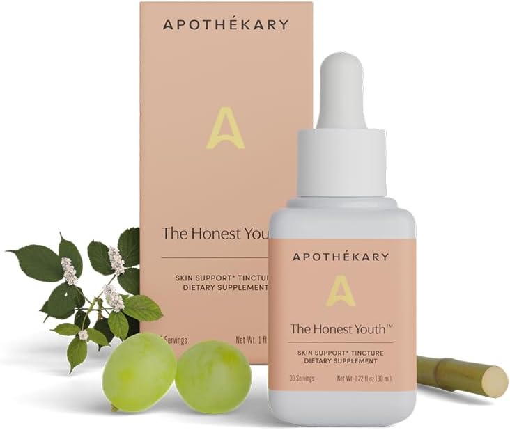 Apothékary The Honest Youth, Gotas Líquidas de Colágeno y Apoyo para la Piel con Hongo Reishi y Tremella, Vegano, Sin Gluten, 30 ml, 30 porciones