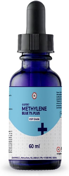 Azul de Metileno 1% Plus - 60 mL Frasco con Gotero de Vidrio | Cloruro de Metiltioninio Grado USP | para la Función Cerebral y Salud Cognitiva | Sin Formaldehído