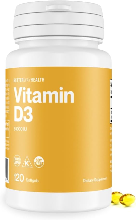 Better Way Health Vitamin D3 5000 IU – High Potency Supplement for Bone and Immune Health – 120 Softgels