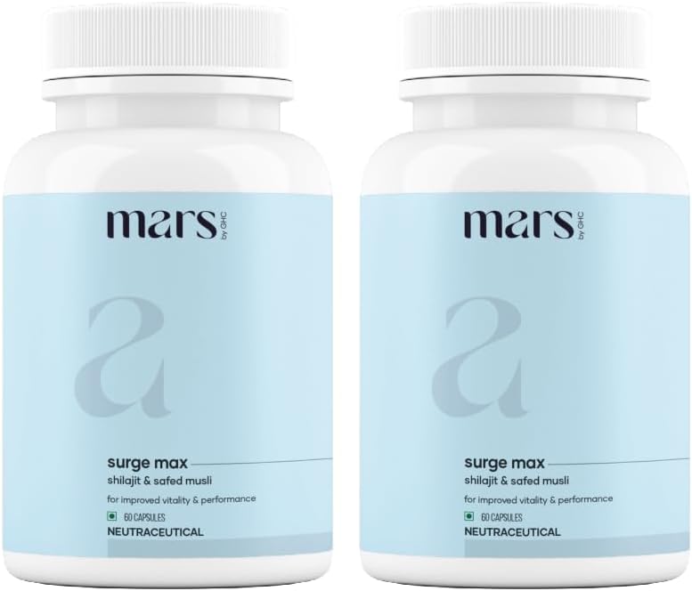 Mars Natural Surgemax Caps: Con Shilajit y Safed Musli | Potenciador de Energía Natural - 60 Cápsulas (Pack de 2)