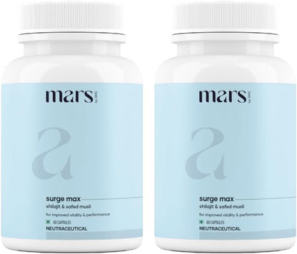 Mars Natural Surgemax Caps: Con Shilajit y Safed Musli | Potenciador de Energía Natural - 60 Cápsulas (Pack de 2)