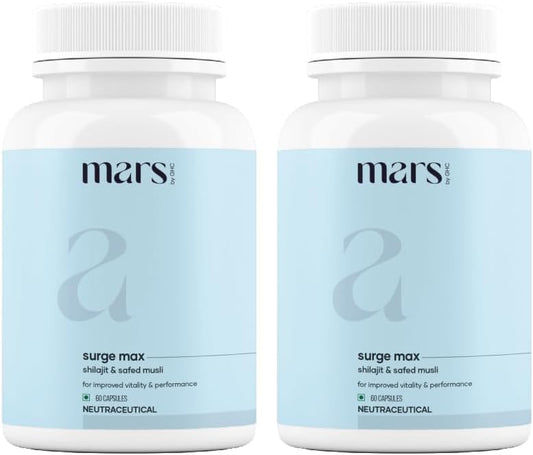 Mars Natural Surgemax Caps: Con Shilajit y Safed Musli | Potenciador de Energía Natural - 60 Cápsulas (Pack de 2)
