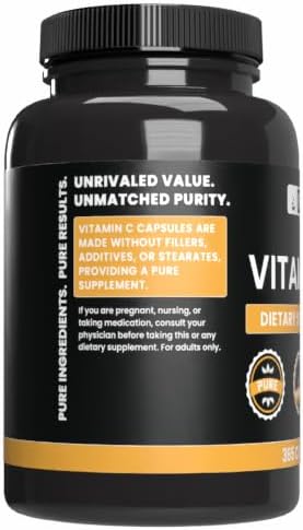 PURE ORIGINAL INGREDIENTS Vitamina C (365 Cápsulas) Sin Estearatos ni Rellenos de Arroz, Sin Gluten, Sin Aditivos