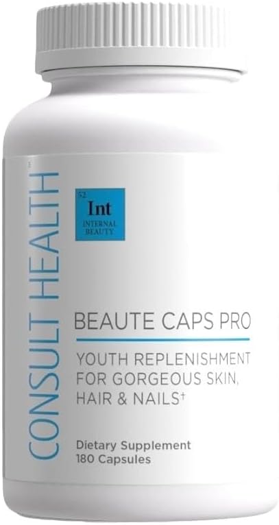 Consult Health Beaute Caps PRO, Biotina 10.500 mcg, Suplemento con Colágeno 50 mg y MSM 600 mg, 180 Cápsulas