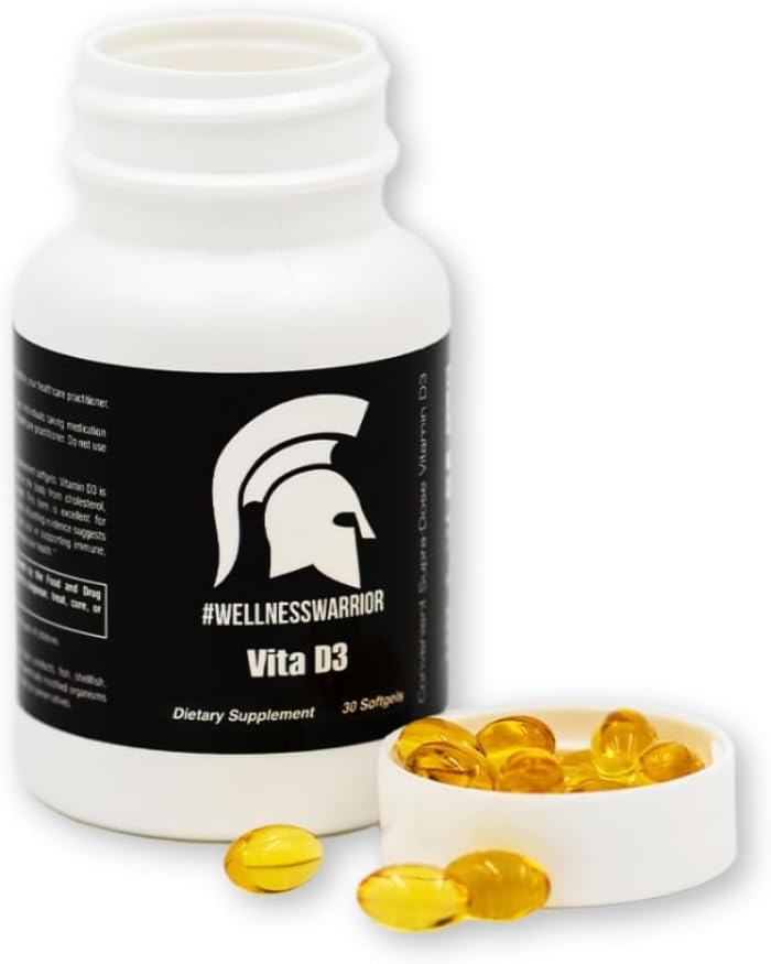Wellness Warrior Vitamina D3 5000 UI con Aceite de Oliva Virgen Extra - 30 Cápsulas Blandas