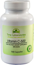 Sustained Release Vitamin C with Rutin 500 mg, 100 Capsules - Time Laboratories