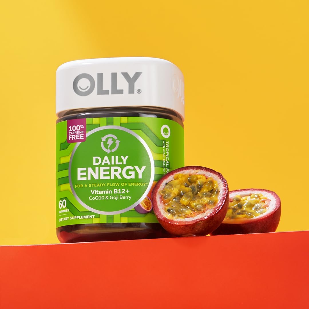 OLLY Daily Energy Gominolas de Energía, Sin Cafeína, B12, CoQ10, 60 unidades