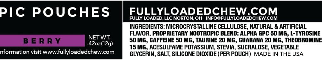 Fully Loaded Alpha Fuel Nootropic Pouches (Berry Fuel) - Nootropic Energy Pouches with Caffeine, Alpha GPC, Tyrosine, Taurine, Guarana and More