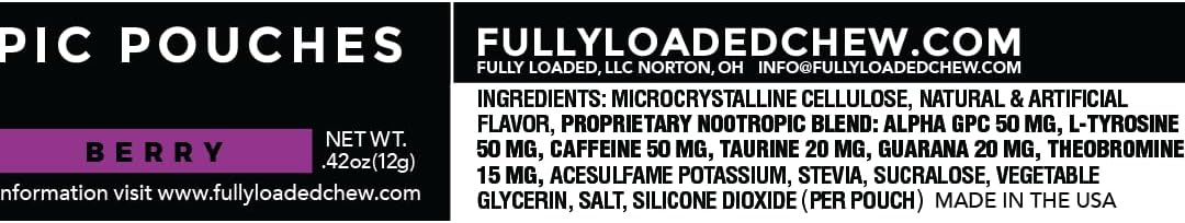 Fully Loaded Alpha Fuel Nootropic Pouches (Berry Fuel) - Nootropic Energy Pouches with Caffeine, Alpha GPC, Tyrosine, Taurine, Guarana and More