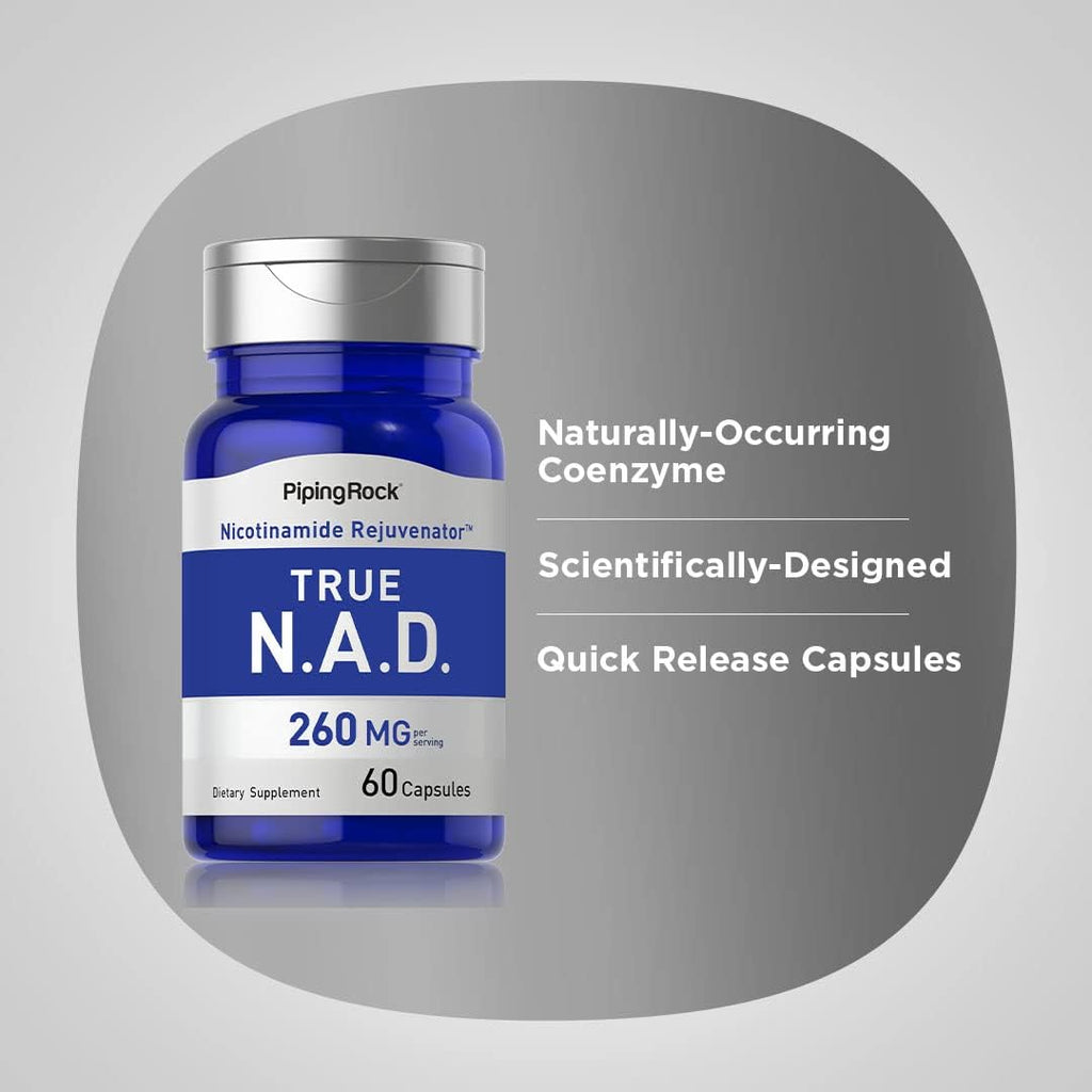 Piping Rock NAD 260 mg - 60 Cápsulas - Nicotinamida Adenina Dinucleótido - Sin OGM, Sin Gluten