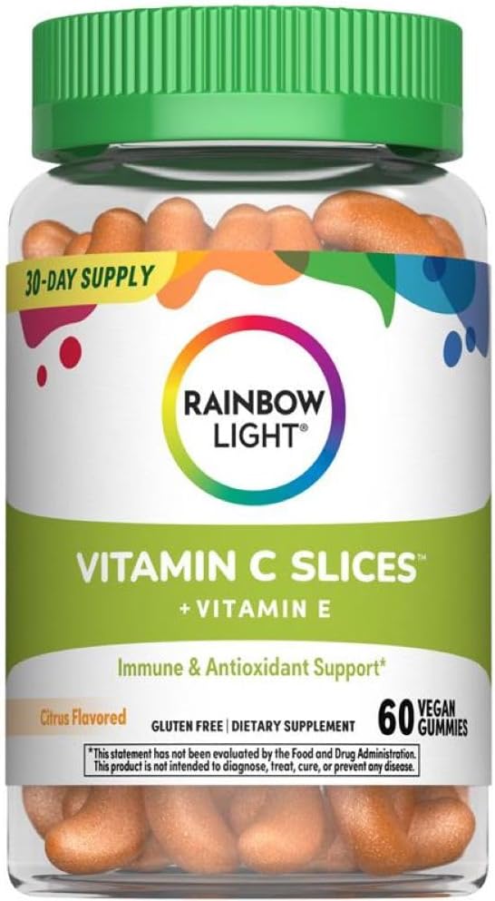 Rainbow Light Vitamin C Gummies | 60 Count | Citrus Flavored | with Vitamin E | Immune & Antioxidant Support for Adults and Kids