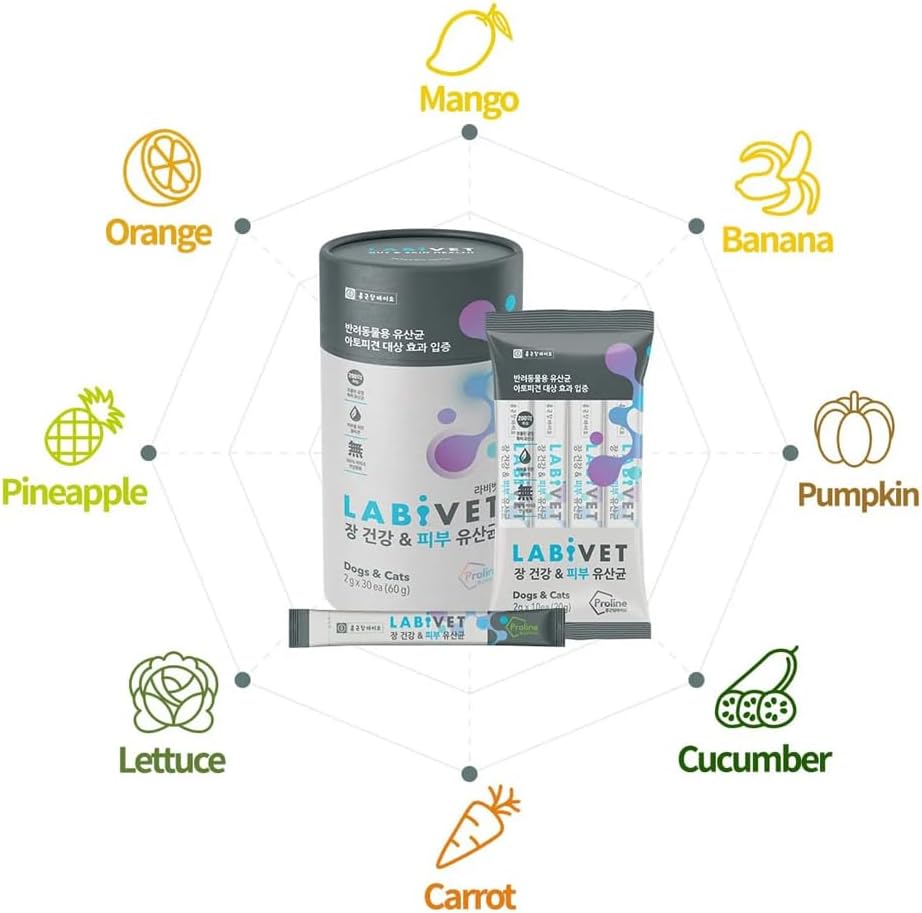 Labivet Probióticos para Perros y Gatos, Salud Digestiva y Piel, Polvo, 30 sobres