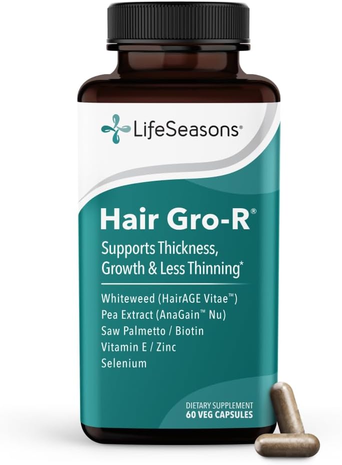 LifeSeasons Hair Gro-R - Suplemento capilar con biotina, zinc, selenio y extracto de guisante AnaGain - 60 cápsulas