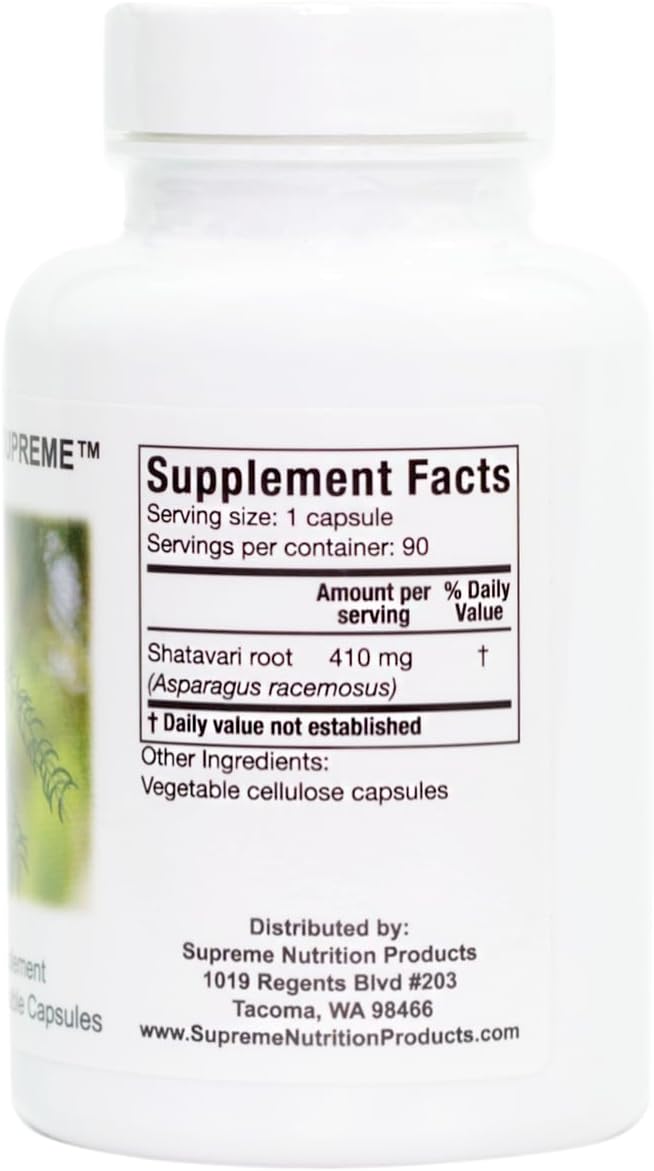 Supreme Nutrition Shatavari Supreme - 90 Cápsulas Vegetarianas de Raíz de Shatavari Pura