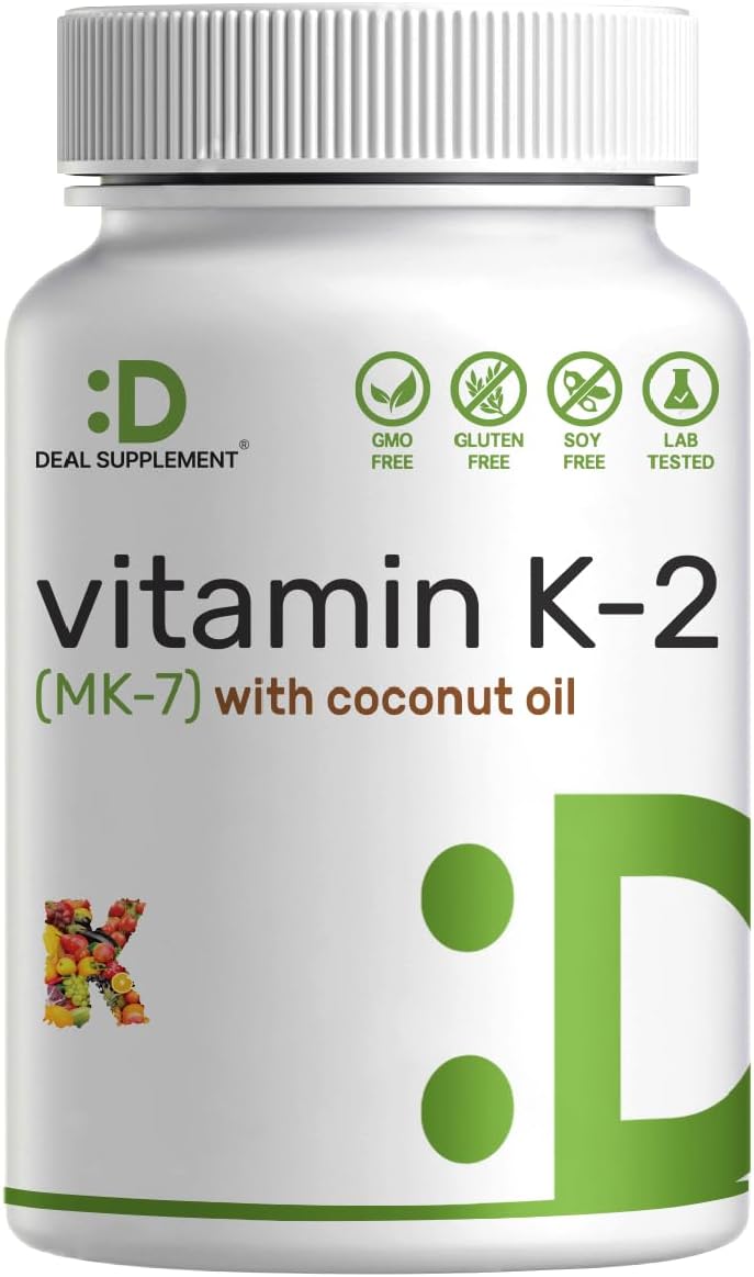 DEAL SUPPLEMENT Vitamina K2 MK-7 200mcg, 240 Cápsulas Blandas con Aceite de Coco