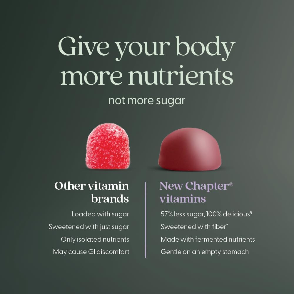 New Chapter Multivitamínico para Hombres en Gominolas, 57% Menos Azúcar, con Vitaminas C, D3 y Zinc, No-GMO, Sin Gluten, Sabor Baya-Cítrico, 75 Unidades