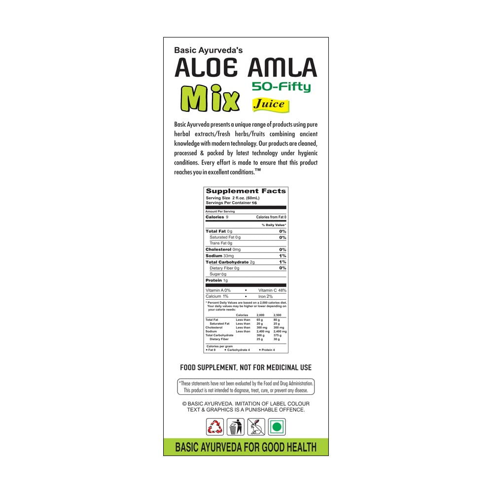 Basic Ayurveda Aloe Vera & Amla Herbal Mix Juice - 960 ml