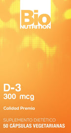 Bio Nutrition Vitamina D3 12,000 UI Cápsulas Vegetales, 50 Unidades
