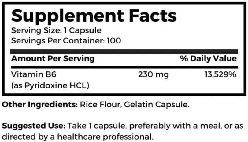 Dr. Clark Vitamin B6 Supplement, 230mg, 100 Cápsulas
