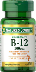 Nature's Bounty Vitamina B12 500 mcg, Comprimidos Sublinguales, 100 Unidades (Pack de 2)