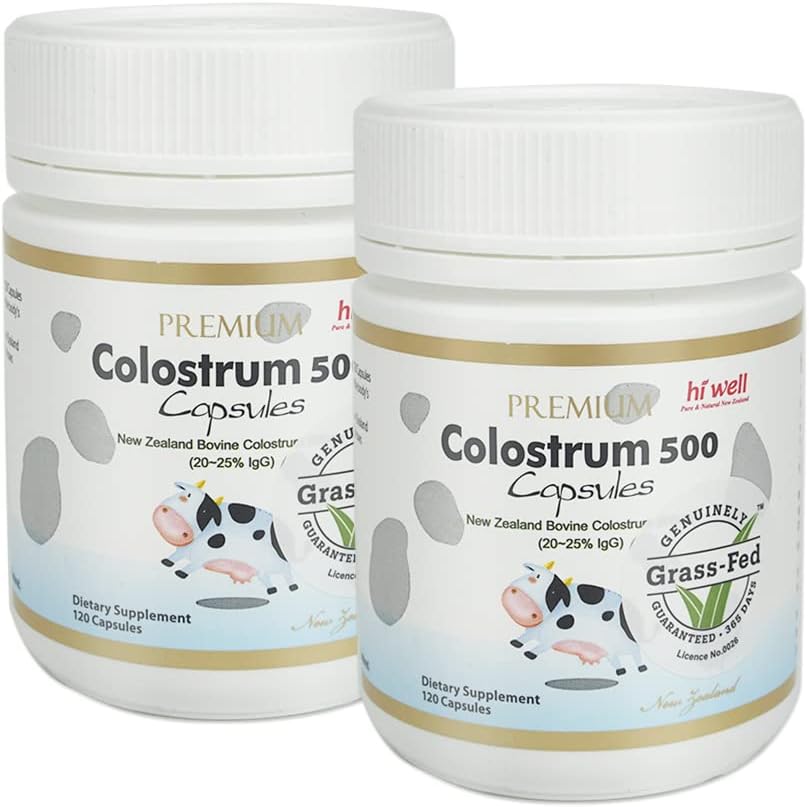 Hi Well Premium Colostro Bovino 100% Puro de Nueva Zelanda - 500 mg, 120 Cápsulas (Pack de 2)