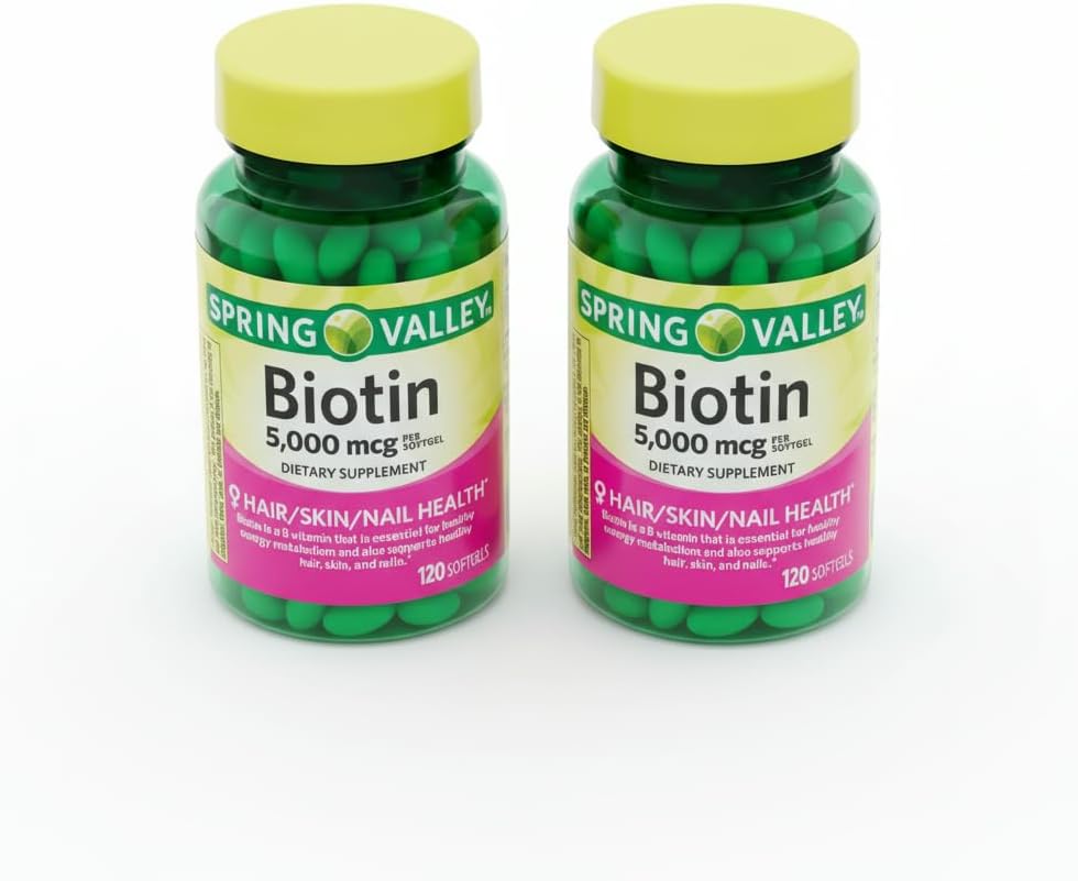 Biotina 5000 mcg 120 Cápsulas Blandas – Suplemento de Biotina de Alta Potencia, Vitamina B7 para Cabello, Piel y Uñas (Lote de 2)