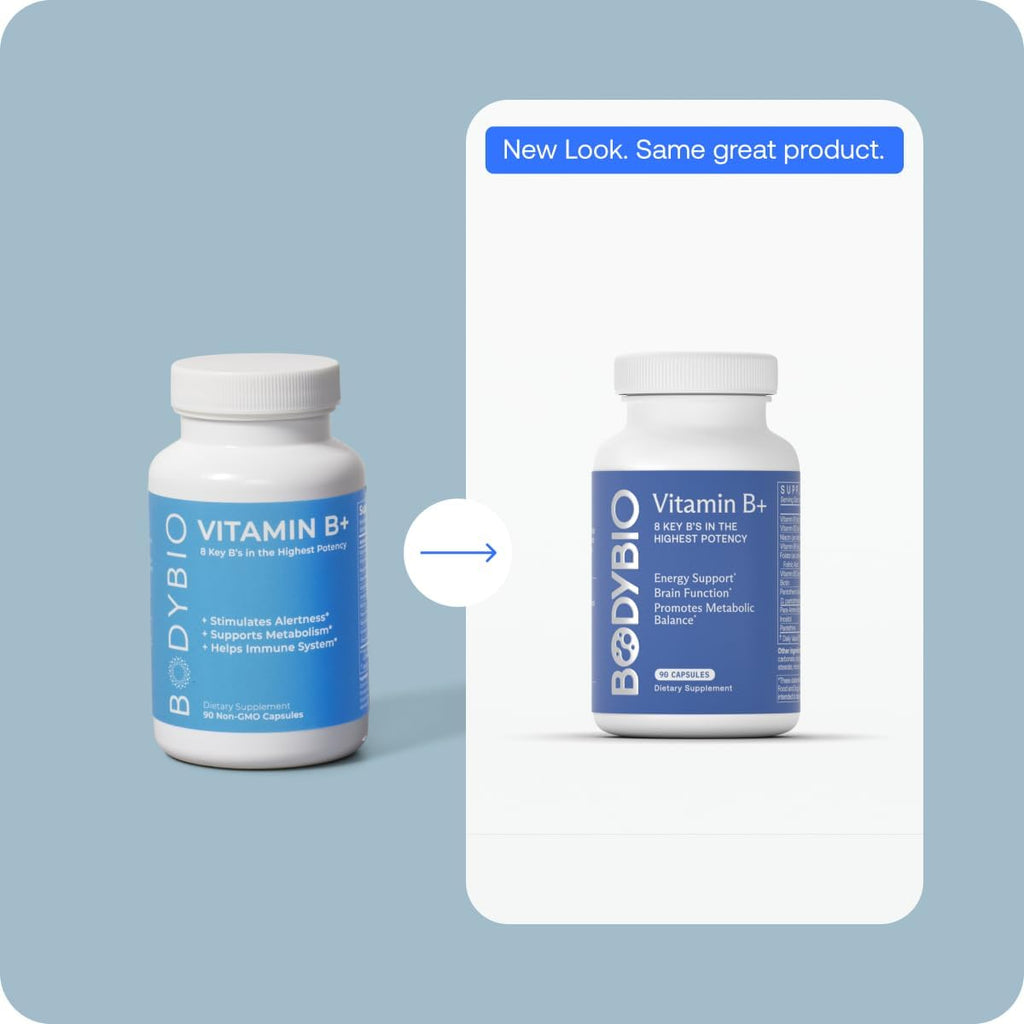 BodyBio Complejo B - Essential B Vitamins + Methylated B12 & Active Folate, 90 Capsules