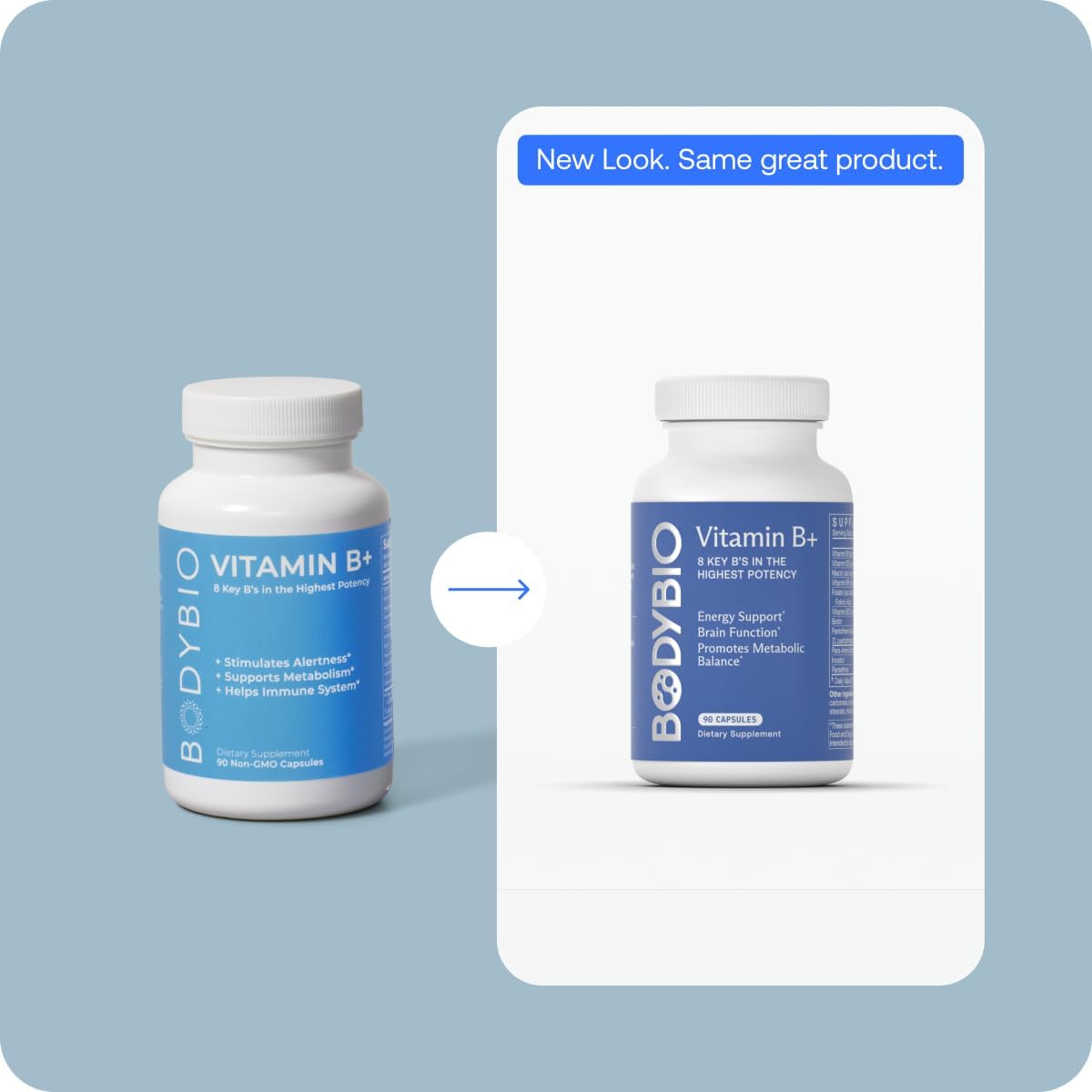 BodyBio Complejo B - Essential B Vitamins + Methylated B12 & Active Folate, 90 Capsules