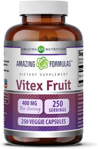 Amazing Formulas Vitex Fruta 400 mg | Cápsulas Vegetales | No OGM | Sin Gluten | 250 Cápsulas