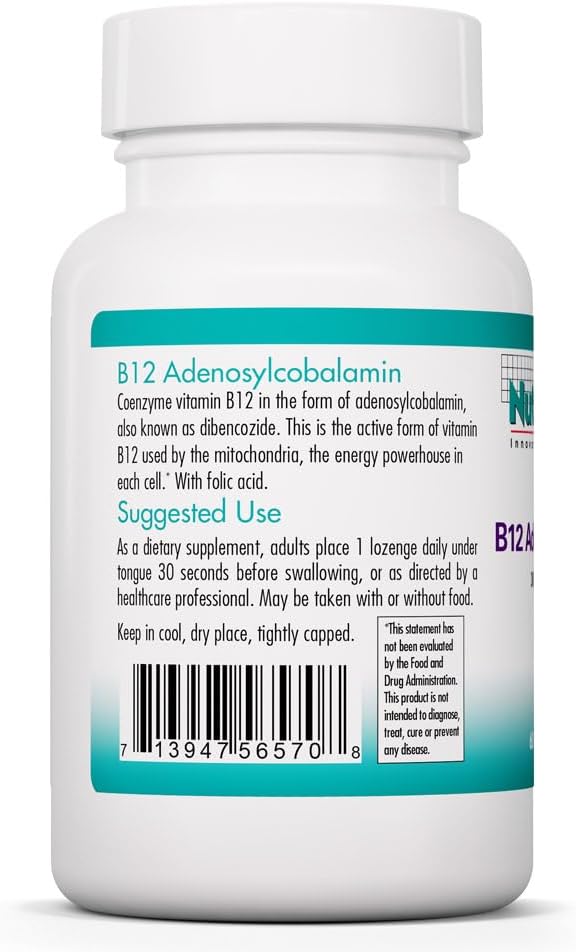 Nutricology B12 Adenosilcobalamina 3000 mcg - Comprimidos de Vitamina B12 Activa - Energía Mitocondrial y Apoyo Nervioso - Vegetariano - 60 Comprimidos