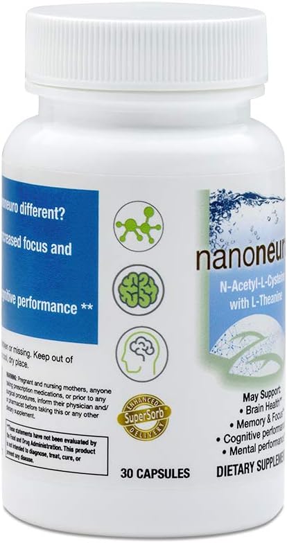 Biopharma Scientific NanoNeuro - Apoyo Cerebral con NAC 600mg y L-Theanine 200mg, 30 cápsulas