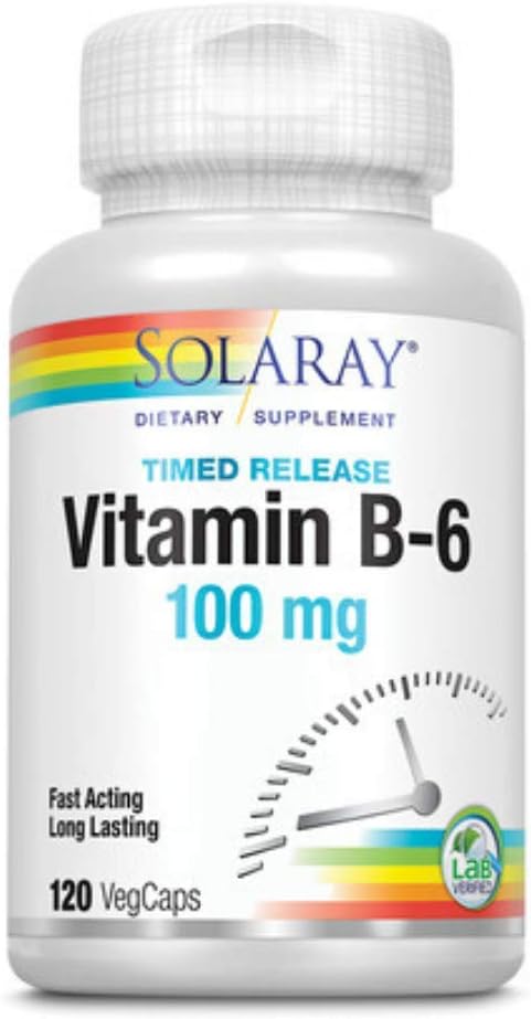 Solaray Vitamina B6 100mg Liberación Prolongada, 60 Comprimidos