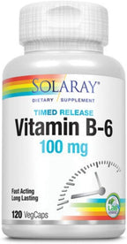 Solaray Vitamina B6 100 mg – 120 Cápsulas Vegetales de Liberación Sostenida
