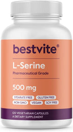BESTVITE L-Serina 500mg (120 Cápsulas Vegetarianas) - Sin Estearatos - Vegano - No Transgénico - Sin Gluten