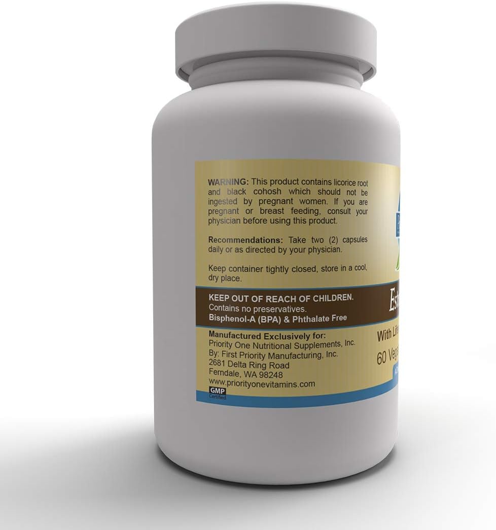 Priority One Vitamins Estro Flash 60 Cápsulas Vegetarianas - Diseñado para Apoyar un Sistema Endocrino Femenino Saludable en Mujeres Maduras