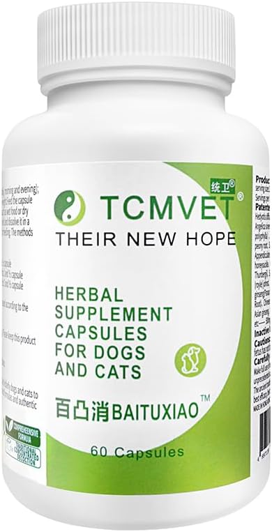 Baituxiao Suplemento Herbal para Bultos, Protuberancias y Lipomas en Perros y Gatos con Fórmula Disolvente y Apoyo Inmunológico – 60 Cápsulas